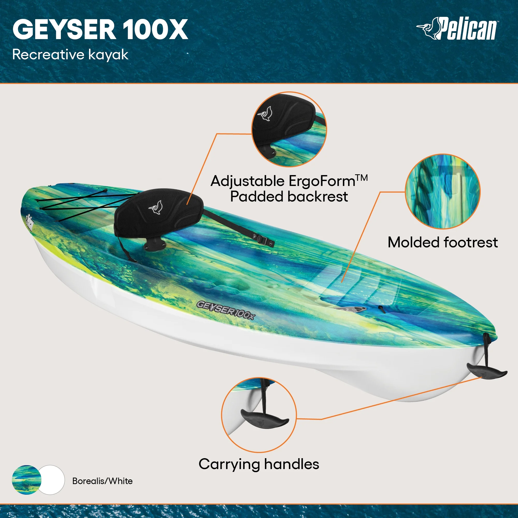 Pelican Geyser 100x Sit on Top Recreational Kayak with Paddle - Image 6