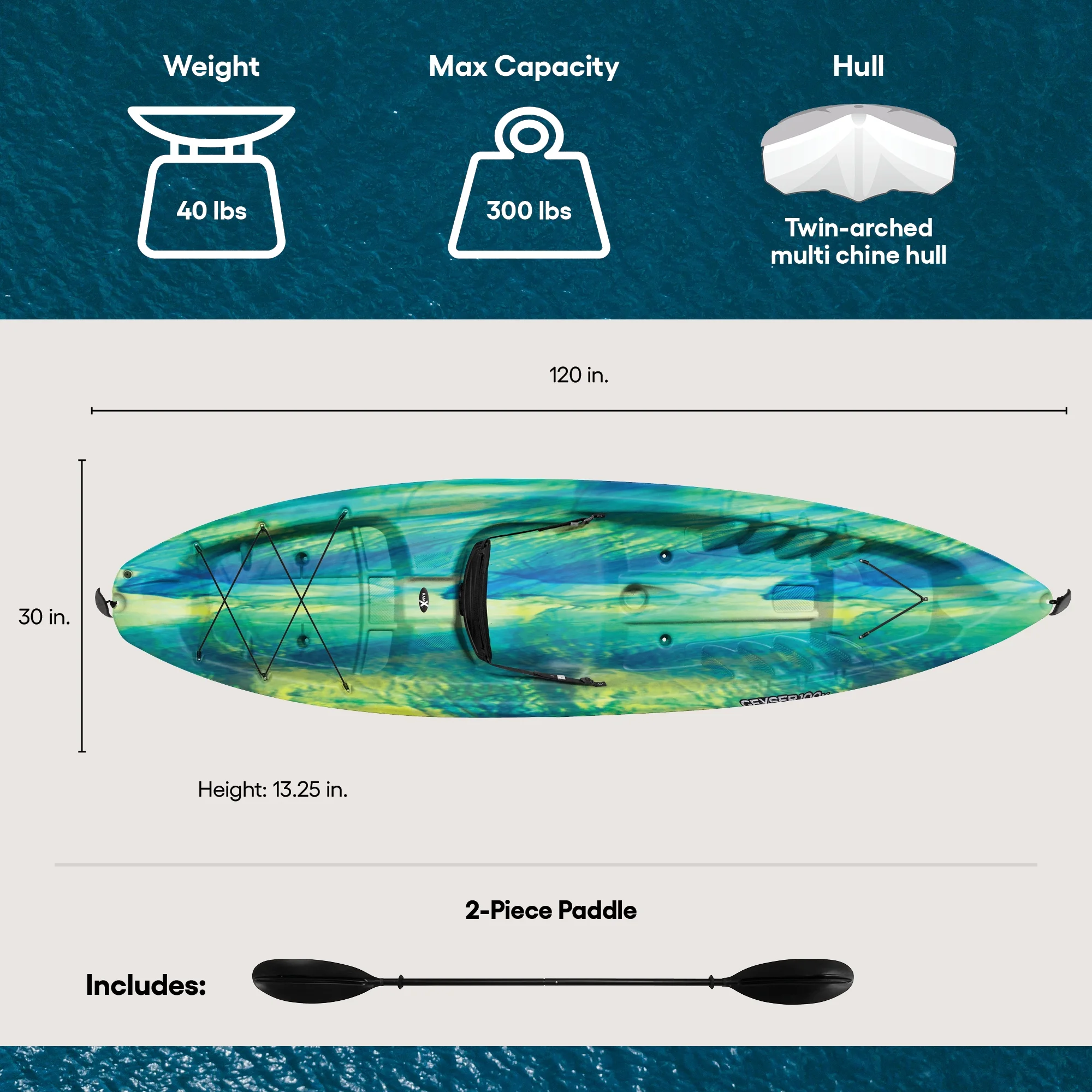 Pelican Geyser 100x Sit on Top Recreational Kayak with Paddle - Image 5